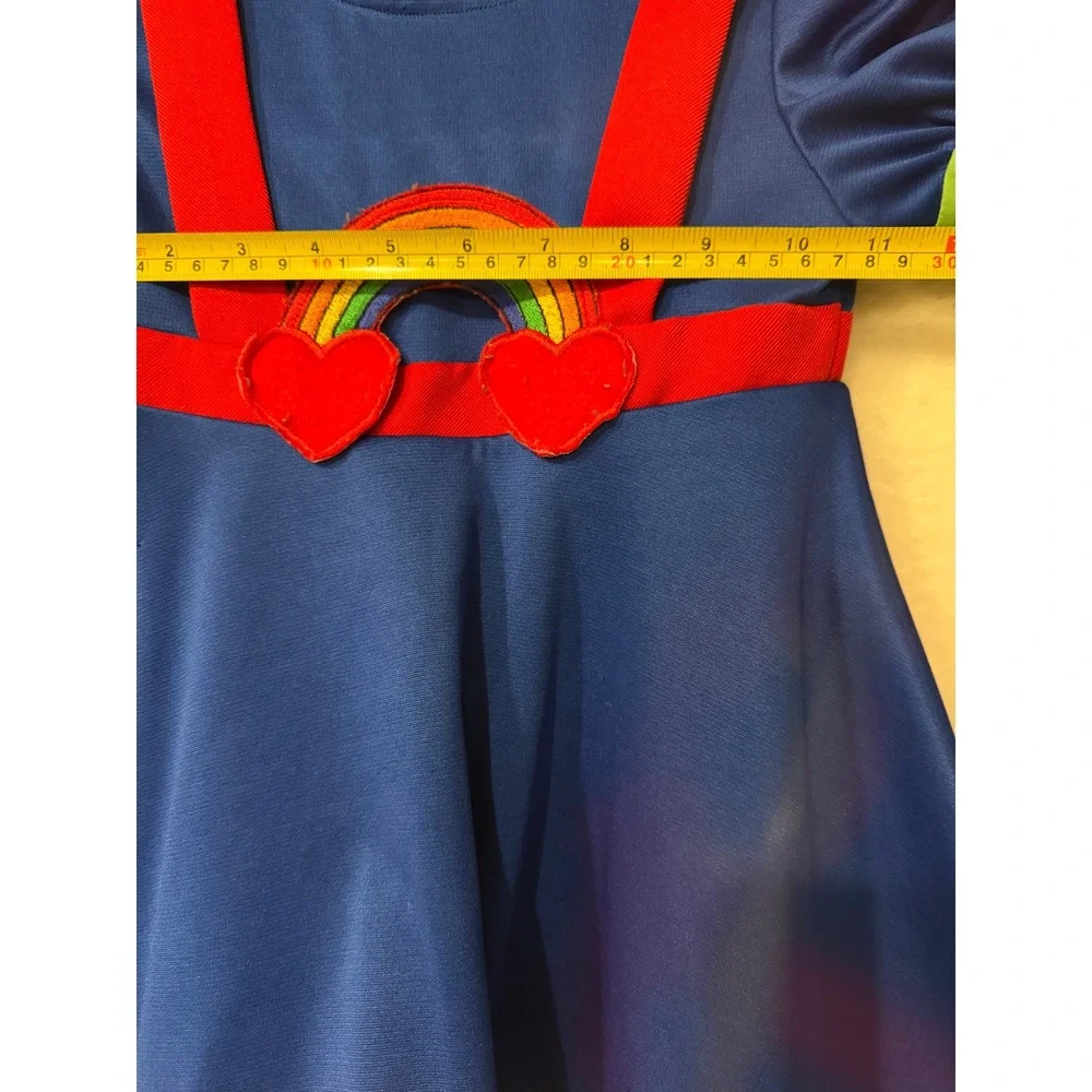Rainbow Brite Inspired Costume Dress Blue Rainbow Sleeves Hearts Girls Halloween
